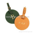 leather round custom shape green printed luggage tag